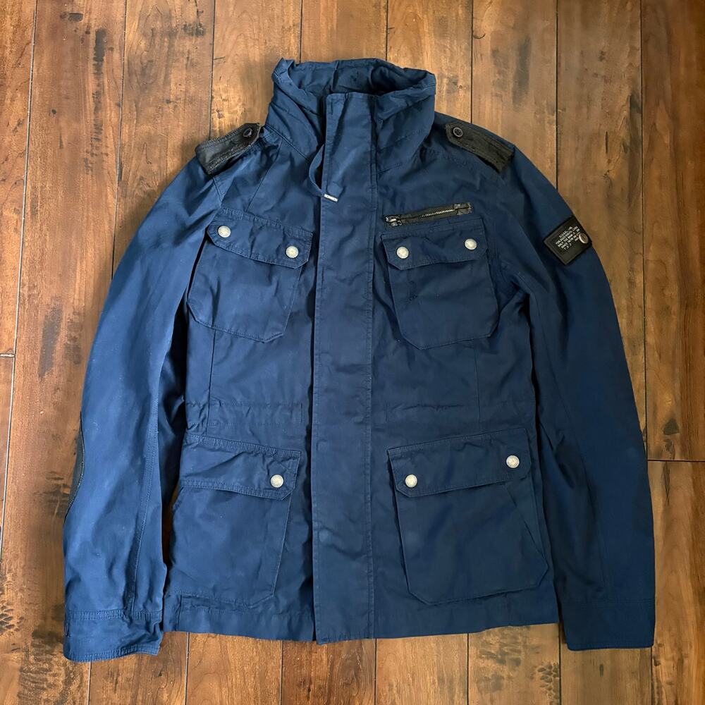 Vintage Diesel Co Military Field Jacket Mens L Navy Blue Black Patches Talon Zip